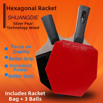 Galda tenisa nūja – oglekļa šķiedras pamatplate, sešstūriska forma, divpusēja pretlipīga gumija, rokturis: shakehand