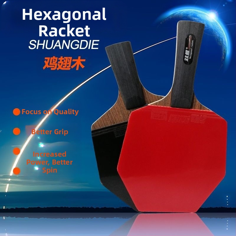 Galda tenisa nūja – oglekļa šķiedras pamatplate, sešstūriska forma, divpusēja pretlipīga gumija, rokturis: shakehand