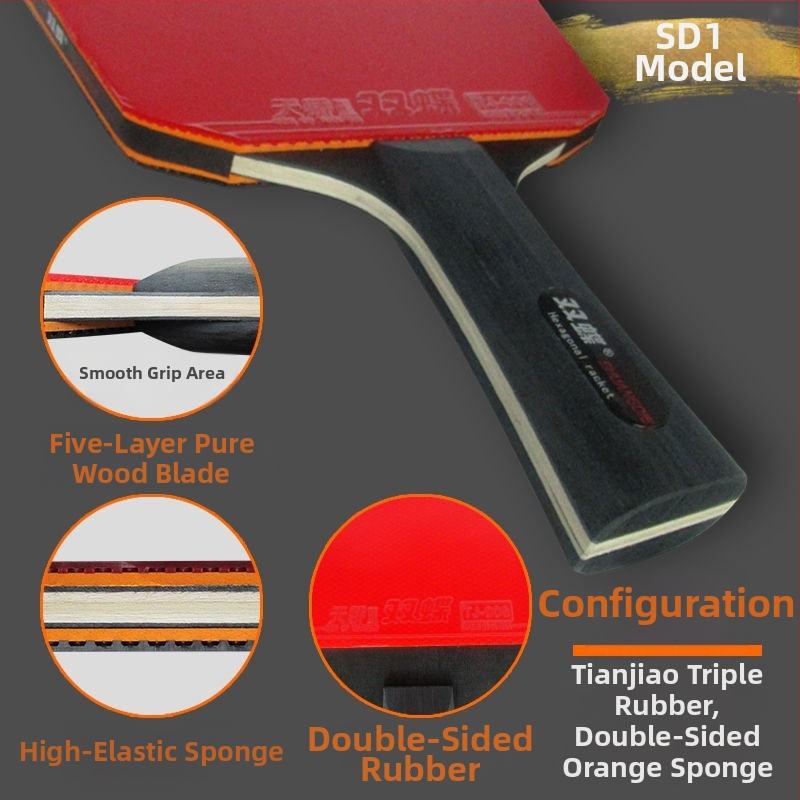 Galda tenisa nūja – oglekļa šķiedras pamatplate, sešstūriska forma, divpusēja pretlipīga gumija, rokturis: shakehand