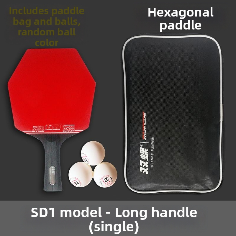 Galda tenisa nūja – oglekļa šķiedras pamatplate, sešstūriska forma, divpusēja pretlipīga gumija, rokturis: shakehand