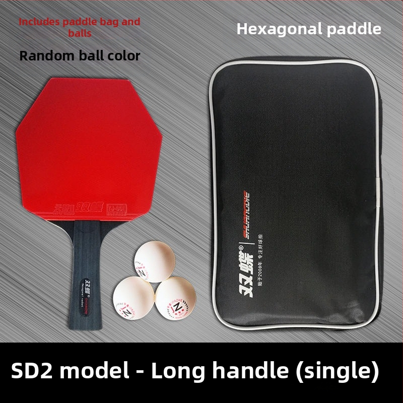 Galda tenisa nūja – oglekļa šķiedras pamatplate, sešstūriska forma, divpusēja pretlipīga gumija, rokturis: shakehand