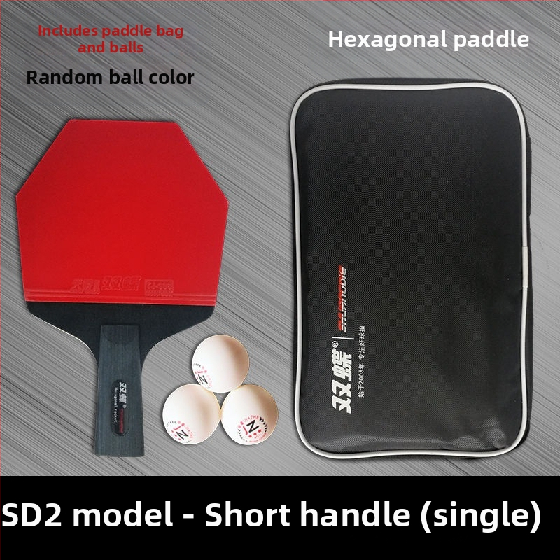 Galda tenisa nūja – oglekļa šķiedras pamatplate, sešstūriska forma, divpusēja pretlipīga gumija, rokturis: shakehand