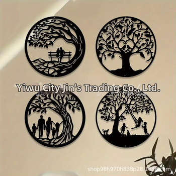 Četverodijelna metalna silueta Drvo života – moderna minimalistička geometrijska dekoracija za zid