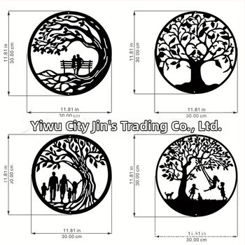 Četverodijelna metalna silueta Drvo života – moderna minimalistička geometrijska dekoracija za zid