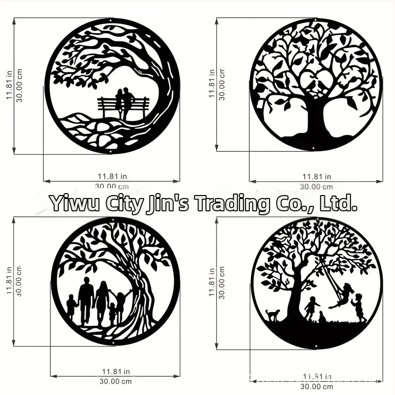 Štvordielna kovová silueta Strom života – moderná minimalistická geometrická dekorácia na stenu pre domov, obývačku, spálňu