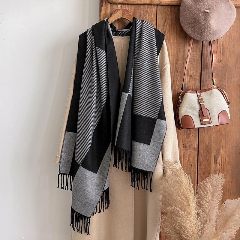 Šalikas – warp-knitting, šilumos išsaugojimas, žiema, poliesterio pluoštas, Jacquard