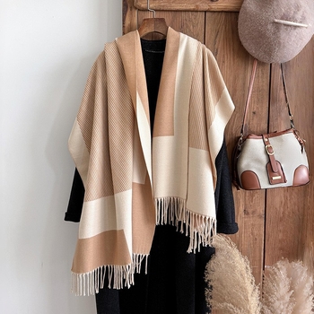 Kvadratinė šalikas su kutais, warp-knit poliesteris, jacquard, žiemos šiluma