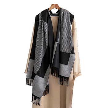 Kvadratinė šalikas su kutais, warp-knit poliesteris, jacquard, žiemos šiluma