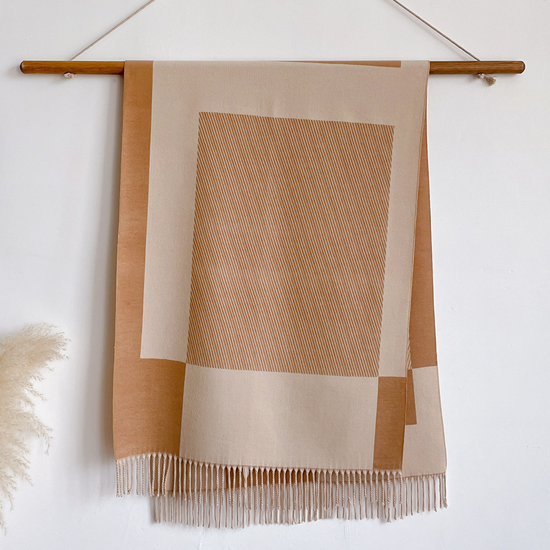 Kvadratinė šalikas su kutais, warp-knit poliesteris, jacquard, žiemos šiluma