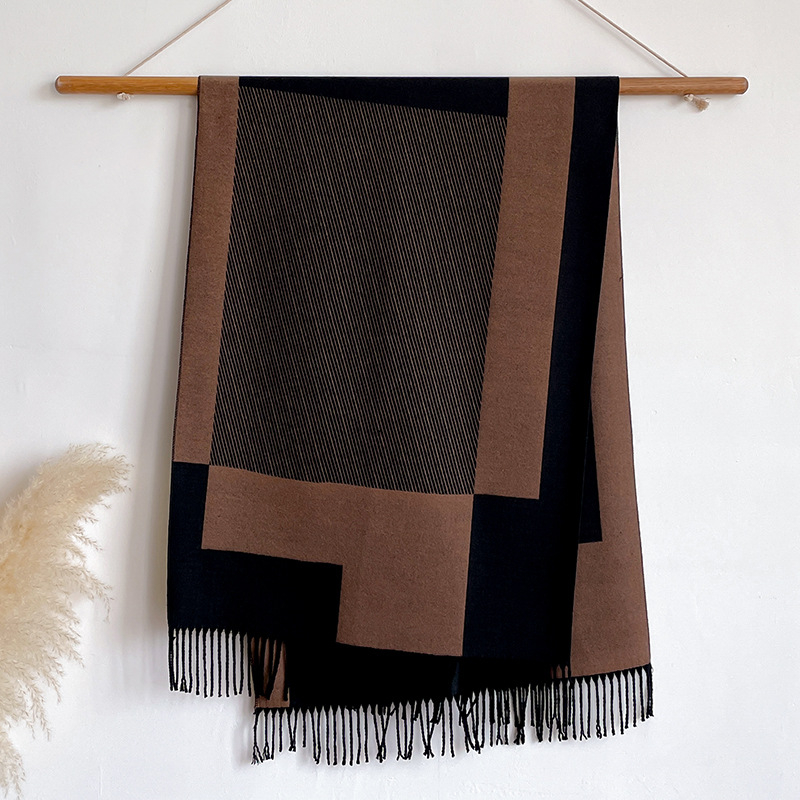 Kvadratinė šalikas su kutais, warp-knit poliesteris, jacquard, žiemos šiluma