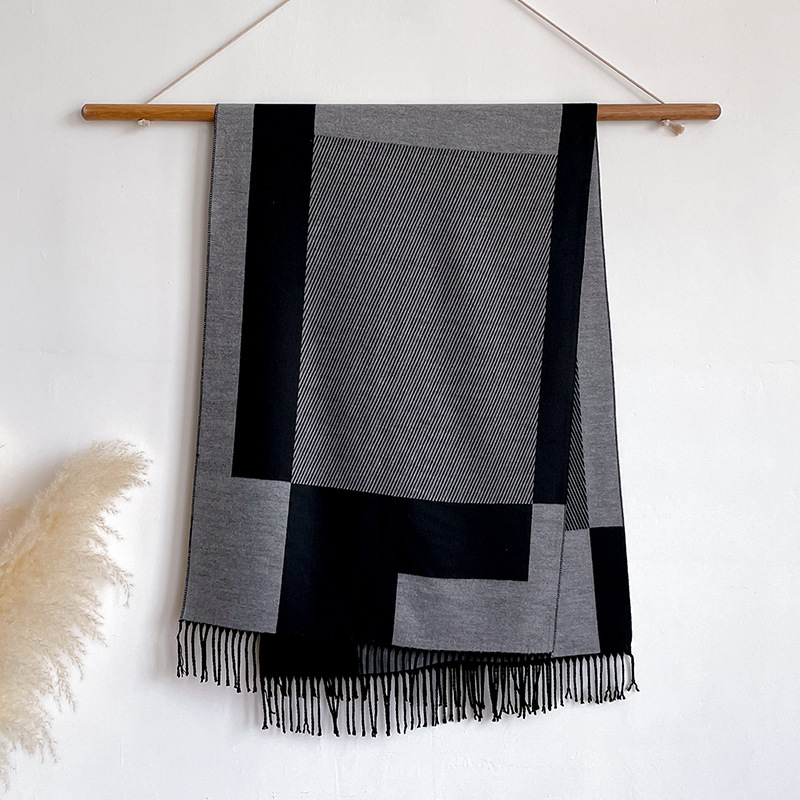 Kvadratinė šalikas su kutais, warp-knit poliesteris, jacquard, žiemos šiluma