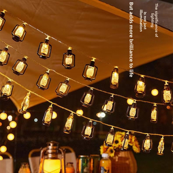 LED niz svjetala od kerosinske bočice za kampiranje – napajanje baterijom i USB, ulazno napajanje ≤36V, upravljanje gumbom, IP54, model: Kerosene light string