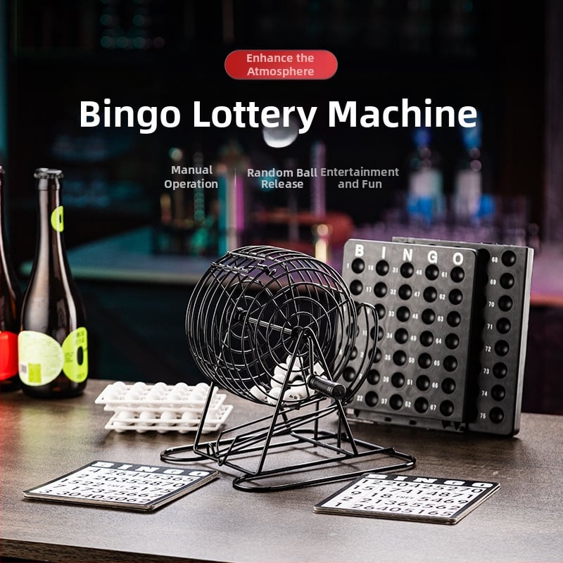 Bingo skaičių maišymo aparatas su besisukančiu ratu – rankinis traukimas, vakarėlio atmosferos stiprinimas, interaktyvus žaislas, plieno ir plastiko konstrukcija