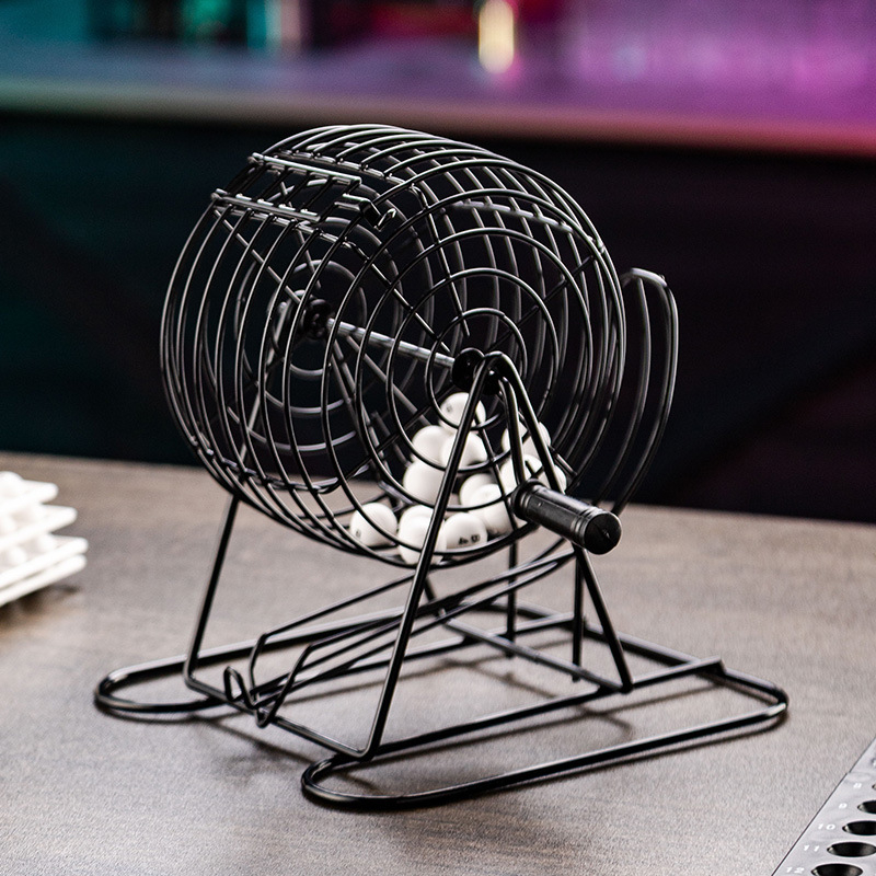 Bingo skaičių maišymo aparatas su besisukančiu ratu – rankinis traukimas, vakarėlio atmosferos stiprinimas, interaktyvus žaislas, plieno ir plastiko konstrukcija