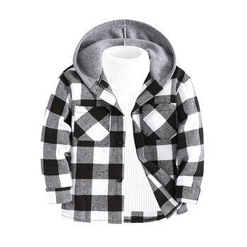 Bērnu rūtains kapucētais krekls ar garām piedurknēm, pogu aizdare, Lyocell audums, vecuma grupa 1–3 gadi