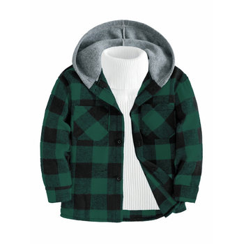 Bērnu rūtains kapucētais krekls ar garām piedurknēm, pogu aizdare, Lyocell audums, vecuma grupa 1–3 gadi