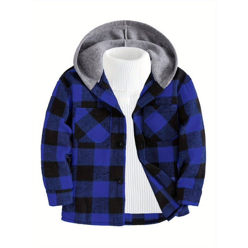 Bērnu rūtains kapucētais krekls ar garām piedurknēm, pogu aizdare, Lyocell audums, vecuma grupa 1–3 gadi