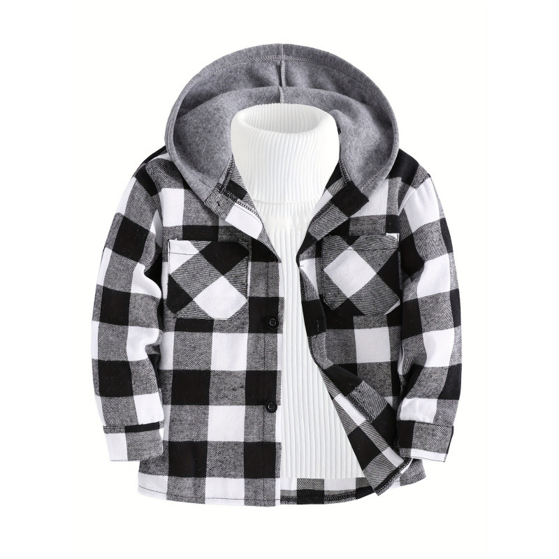 Bērnu rūtains kapucētais krekls ar garām piedurknēm, pogu aizdare, Lyocell audums, vecuma grupa 1–3 gadi