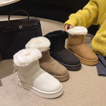 Sniega zābaki ar velūra augšpusi, iekšējā odere ar velūru, gumijas zole, vidēja potītes augstums, apaļa purngala