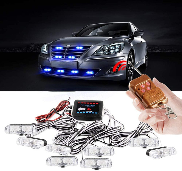LED auto restes brīdinājuma gaisma ar bezvadu attālināto vadību – 12V, alumīnija sakausējums, četri LED moduļi