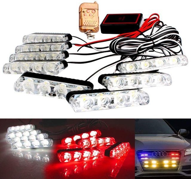 LED auto restes brīdinājuma gaisma ar bezvadu attālināto vadību – 12V, alumīnija sakausējums, četri LED moduļi