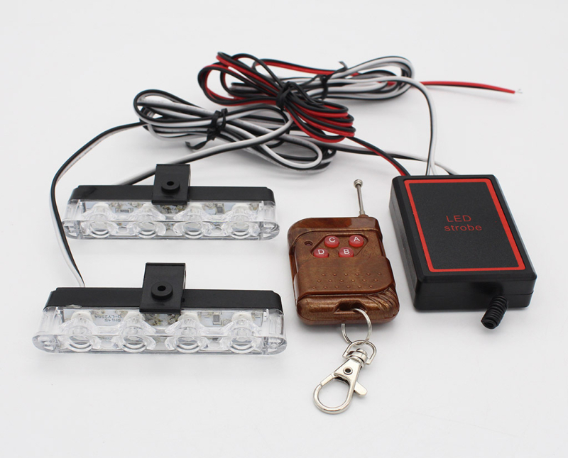 LED auto restes brīdinājuma gaisma ar bezvadu attālināto vadību – 12V, alumīnija sakausējums, četri LED moduļi
