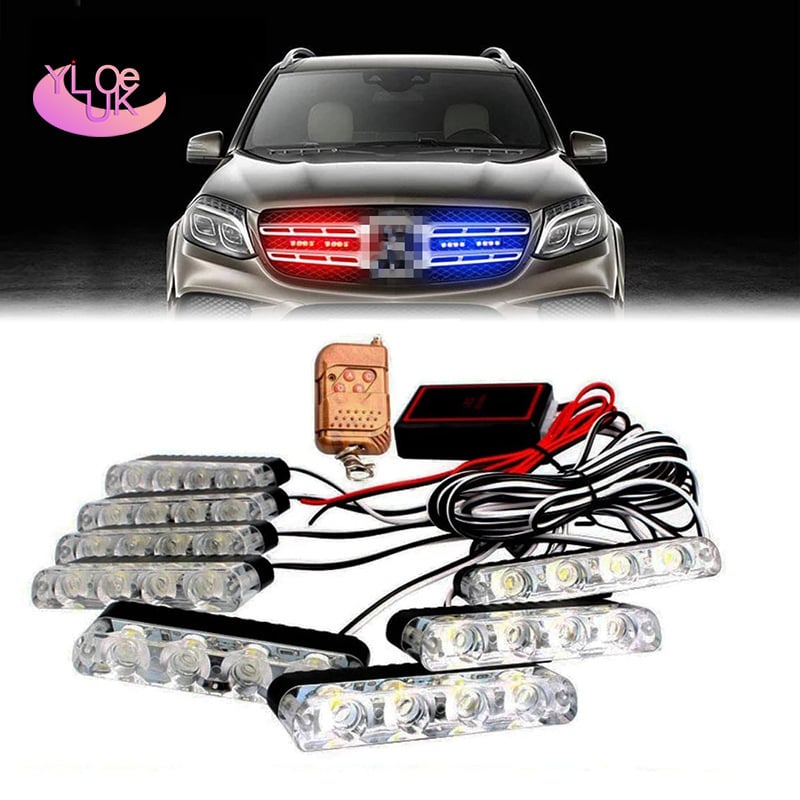 LED auto restes brīdinājuma gaisma ar bezvadu attālināto vadību – 12V, alumīnija sakausējums, četri LED moduļi