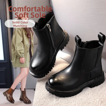 Bērnu Chelsea zābaki no sintētiskās ādas, sānslēdzējs, vidējā garuma zābaki, gumijas zole, vienkrāsains