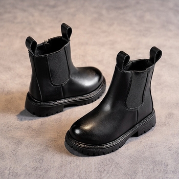 Bērnu Chelsea zābaki no sintētiskās ādas, sānslēdzējs, vidējā garuma zābaki, gumijas zole, vienkrāsains