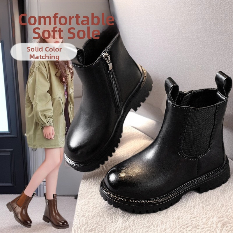 Bērnu Chelsea zābaki no sintētiskās ādas, sānslēdzējs, vidējā garuma zābaki, gumijas zole, vienkrāsains