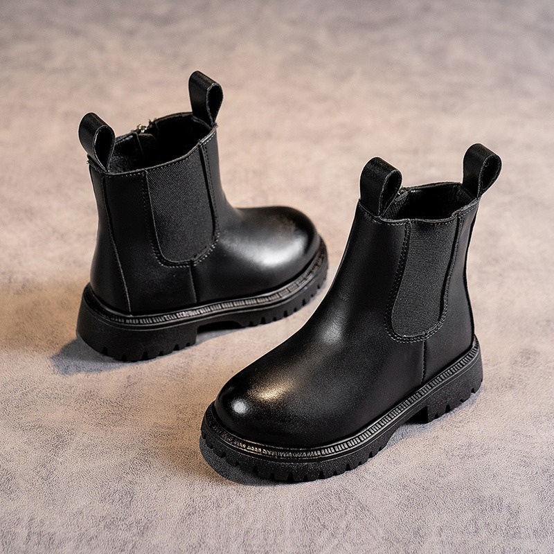 Bērnu Chelsea zābaki no sintētiskās ādas, sānslēdzējs, vidējā garuma zābaki, gumijas zole, vienkrāsains