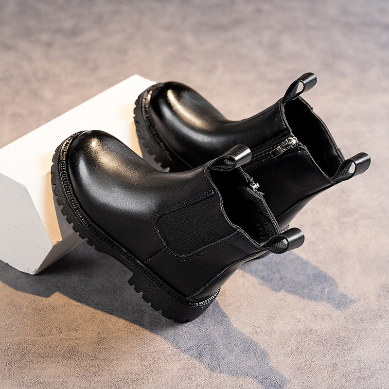 Bērnu Chelsea zābaki no sintētiskās ādas, sānslēdzējs, vidējā garuma zābaki, gumijas zole, vienkrāsains