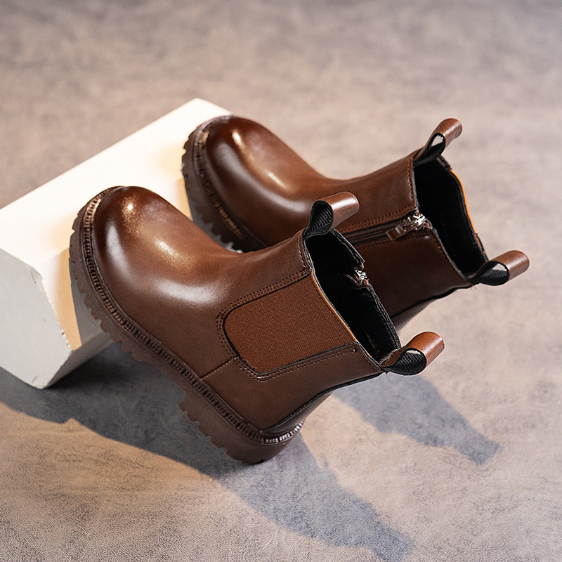 Bērnu Chelsea zābaki no sintētiskās ādas, sānslēdzējs, vidējā garuma zābaki, gumijas zole, vienkrāsains