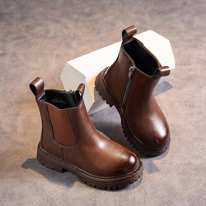 Bērnu Chelsea zābaki no sintētiskās ādas, sānslēdzējs, vidējā garuma zābaki, gumijas zole, vienkrāsains