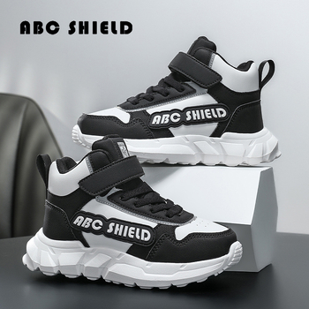 Bērnu augstie sporta apavi no sintētiskās ādas, ar Velcro aizdari, kompozitāla zole, ūdensizturīgi, pretslīdes un nodilumizturīgi