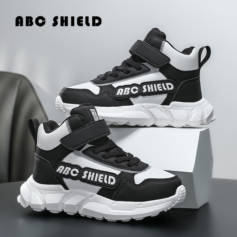 Bērnu augstie sporta apavi no sintētiskās ādas, ar Velcro aizdari, kompozitāla zole, ūdensizturīgi, pretslīdes un nodilumizturīgi