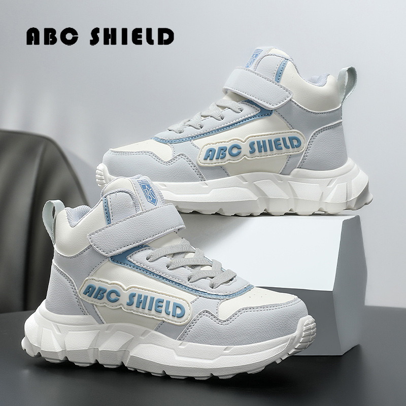 Bērnu augstie sporta apavi no sintētiskās ādas, ar Velcro aizdari, kompozitāla zole, ūdensizturīgi, pretslīdes un nodilumizturīgi