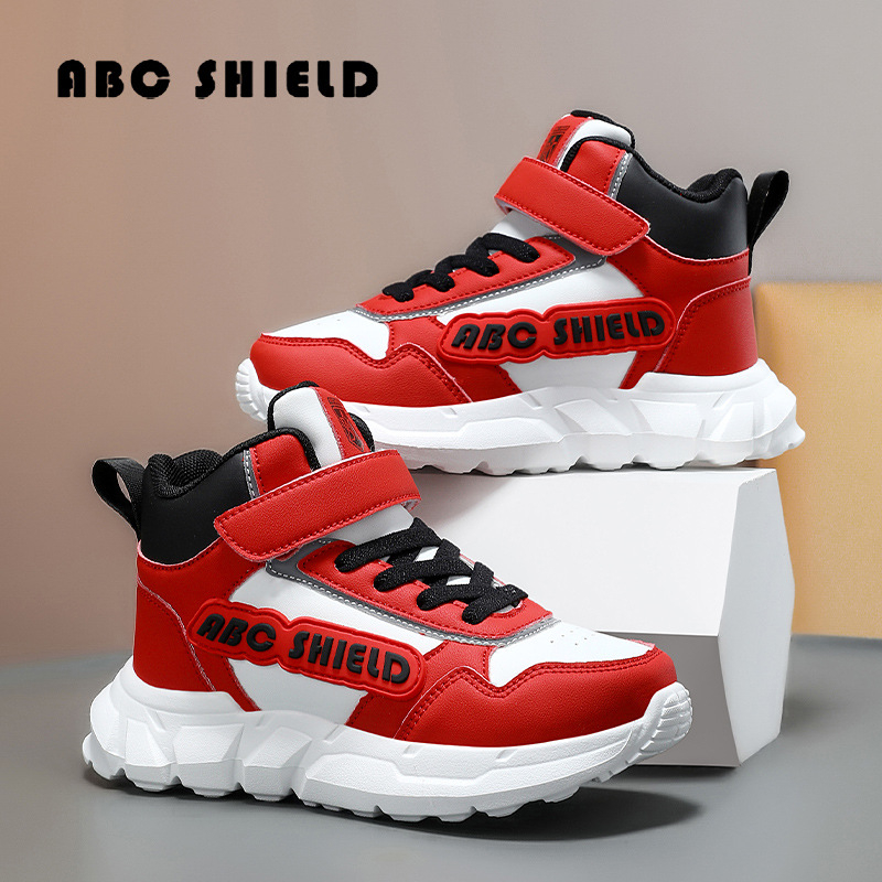Bērnu augstie sporta apavi no sintētiskās ādas, ar Velcro aizdari, kompozitāla zole, ūdensizturīgi, pretslīdes un nodilumizturīgi