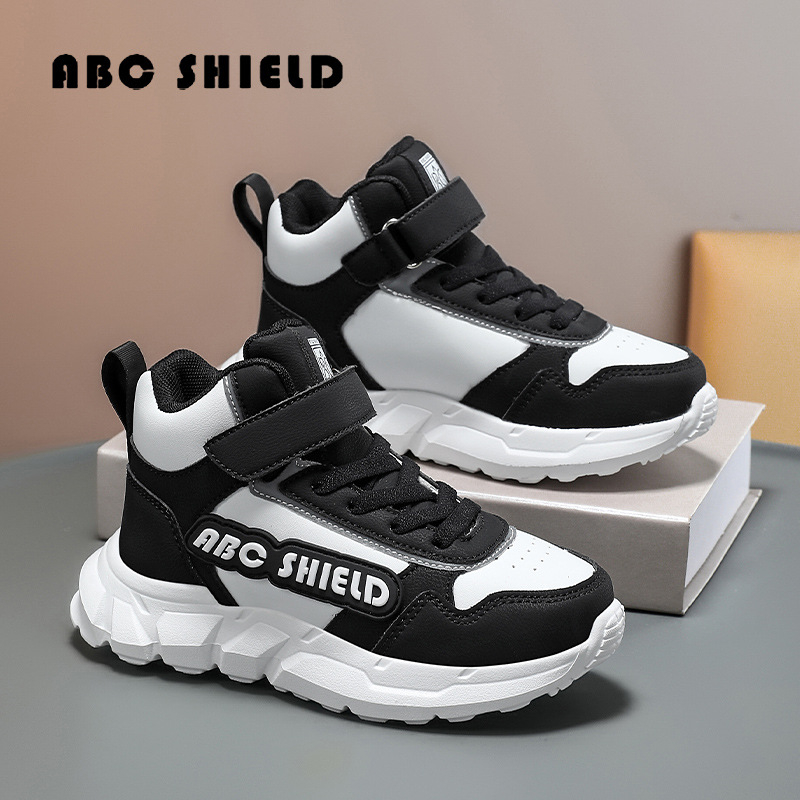 Bērnu augstie sporta apavi no sintētiskās ādas, ar Velcro aizdari, kompozitāla zole, ūdensizturīgi, pretslīdes un nodilumizturīgi