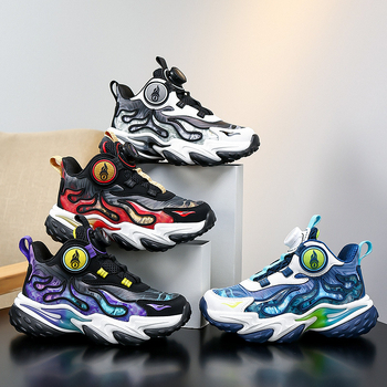 Vaikų bėgimo bateliai, unisex, lengvi ir kvėpuojantys, viršutinė dalis Ultra-Fiber Leather, užsegimas pasukamu mygtuku, MD padas, dryžuotas raštas