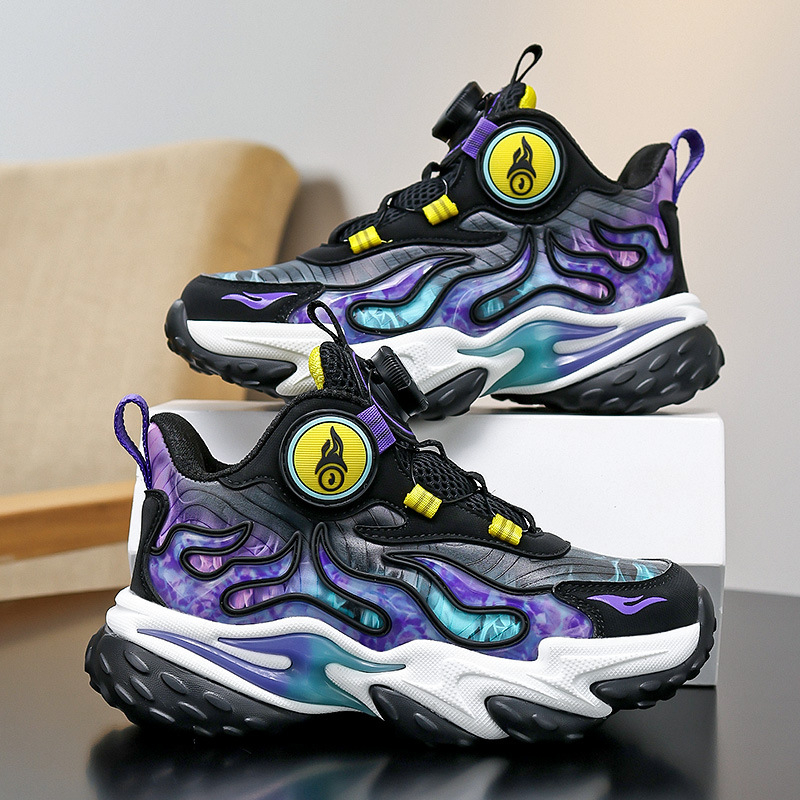 Vaikų bėgimo bateliai, unisex, lengvi ir kvėpuojantys, viršutinė dalis Ultra-Fiber Leather, užsegimas pasukamu mygtuku, MD padas, dryžuotas raštas