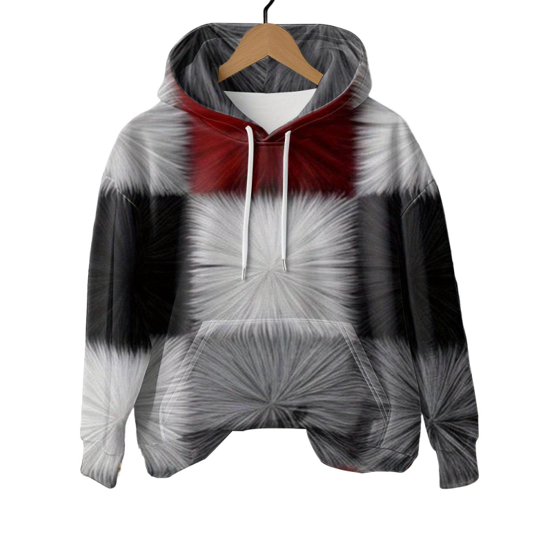 Muški hoodie s kapuljom, 3D digitalni tisak kariranog uzorka, 96% poliester, 180–250 g težine, labav kroj