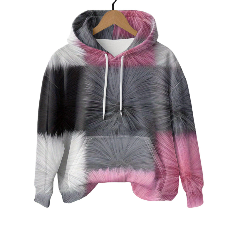 Muški hoodie s kapuljom, 3D digitalni tisak kariranog uzorka, 96% poliester, 180–250 g težine, labav kroj