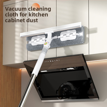 Plakanais mops mājas lietošanai ar ultrafīnām mikrošķiedras galvu, nerūsējošā tērauda kātu, rulīšu izspiešanas mehānismu, 4‑in‑1 logu, sienu, skapju un grīdas tīrīšana