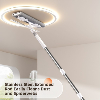 Plakanais mops mājas lietošanai ar ultrafīnām mikrošķiedras galvu, nerūsējošā tērauda kātu, rulīšu izspiešanas mehānismu, 4‑in‑1 logu, sienu, skapju un grīdas tīrīšana