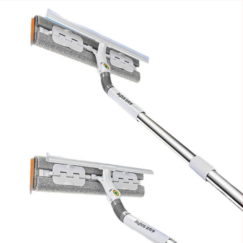 Plakanais mops mājas lietošanai ar ultrafīnām mikrošķiedras galvu, nerūsējošā tērauda kātu, rulīšu izspiešanas mehānismu, 4‑in‑1 logu, sienu, skapju un grīdas tīrīšana