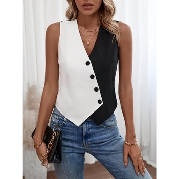 Bez piedurknēm top ar V formas kaklu un atvērtu muguru, brīvs piegriezums, svītrainais lina audums, brīvdienu stils