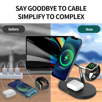 MagSafe magnētisks bezvadu uzlādes 3-in-1 lādētājs telefonam, pulkstenim un austiņām, PD/QC3.0, līdz 15W