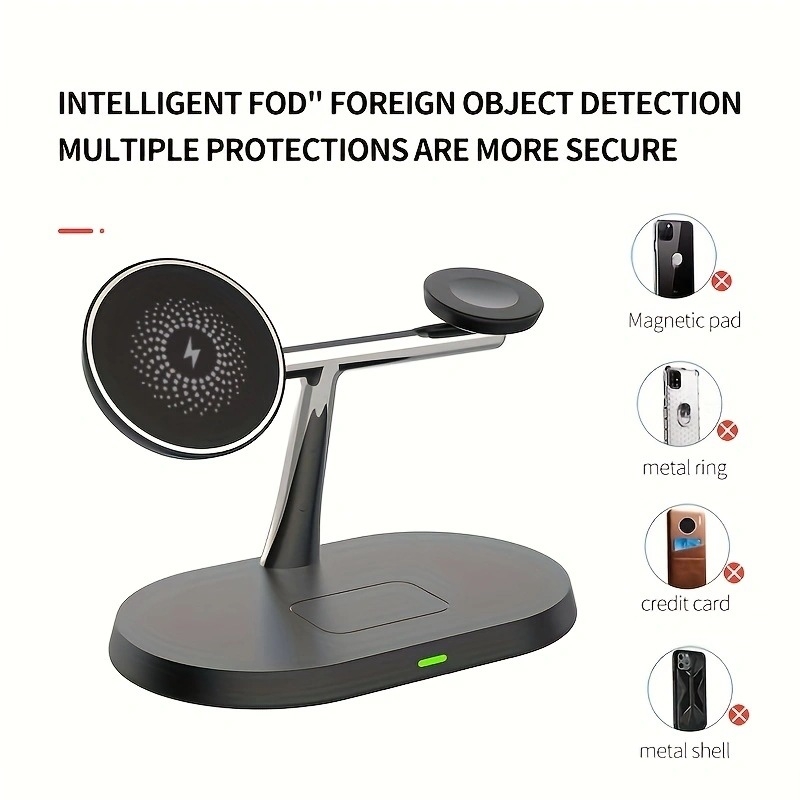 MagSafe magnētisks bezvadu uzlādes 3-in-1 lādētājs telefonam, pulkstenim un austiņām, PD/QC3.0, līdz 15W