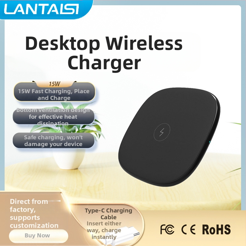 Darba galda bezvadu Qi uzlāde, 15W QC3.0 ātrā uzlāde, CE/FCC/RoHS sertificēta